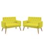 Imagem de Kit 2 Poltronas Namoradeiras Decorativas Estofadas Sala De Estar Nina Com Rodapé E Botões Capitonê Sued Amarelo Aradecor