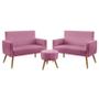 Imagem de Kit 2 Poltronas Namoradeiras Decorativas Estofadas Vega Com Rodapé e Puff Solar Sued Rosê Aradecor