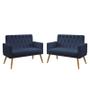 Imagem de Kit 2 Poltronas Namoradeiras Decorativas Vega Com Rodapé E Botões Capitonê Suede Azul Marinho Aradecor