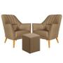 Imagem de Kit 2 Poltronas Orion Bordada com Puff Izar Suede Capuccino Aradecor