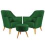 Imagem de Kit 2 Poltronas Orion Bordada com Puff Solar Suede Verde Aradecor