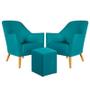 Imagem de Kit 2 Poltronas Orion com Puff Izar Suede Azul Turquesa Aradecor