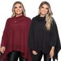 Imagem de Kit 2 Poncho Feminino Tricot Mousse Liso Gola Alta Casaco Lã