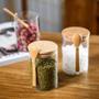 Kit 2 Pote de Vidro Redondo Tampa Bambu Hermético Com Colher 450ml - CASAMBIENTE Imagem de Kit 2 Pote de Vidro Redondo Tampa Bambu Hermético Com Colher 450ml