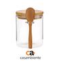 Kit 2 Pote de Vidro Redondo Tampa Bambu Hermético Com Colher 450ml - CASAMBIENTE Imagem de Kit 2 Pote de Vidro Redondo Tampa Bambu Hermético Com Colher 450ml
