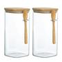 Imagem de Kit 2 Pote Hermético Vidro E Bambu Com Colher 1600ml