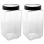Imagem de Kit 2 Potes de Vidro 1,7L Gastro Lyor Tampa Metal Preta Porta Mantimentos Alimentos Retangular