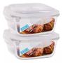Imagem de Kit 2 Potes Herméticos Quadrado Vidro Freezer Microondas Marmita Com Tampa Transparente 800ML
