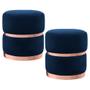 Imagem de Kit 2 Puffs Decorativos Cinto e Aro Rosê Round B-304 Veludo Azul Marinho - Domi