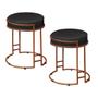 Imagem de Kit 2 Puffs Decorativos Redondo Sakura Base Metal Bronze Veludo Preto G41 - Gran Belo