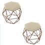 Imagem de kit 2 Puffs Onix Aramado Base Bronze Hexagonal Suede Bege