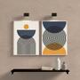 Imagem de Kit 2 Quadros Abstrato Círculos Azul E Mostarda 45x34cm - com vidro