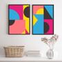 Imagem de Kit 2 Quadros Abstratos 33x24cm - ul Rosa Amarelo - Vidro - Moldura Preta
