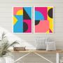 Imagem de Kit 2 Quadros Abstratos 33x24cm - ul Rosa Amarelo - Vidro - Moldura Preta