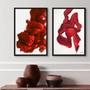 Imagem de Kit 2 Quadros Abstratos Arte Moderna Ondas Vermelhas 33x24cm - com vidro