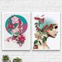 Imagem de Kit 2 Quadros Arte Mulheres Flores 45X34 Com Vidro - Preta