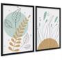 Imagem de Kit 2 Quadros Boho Plantas Tons Pastéis Verde 33x24cm - com vidro