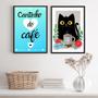 Imagem de Kit 2 Quadros Café Gatinho Floral ul 33x24cm - Vidro