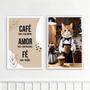 Imagem de Kit 2 Quadros Cantinho Do Café Gatinho 33x24cm - com vidro