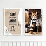 Imagem de Kit 2 Quadros Cantinho Do Café Gatinho 33X24Cm - Com Vidro