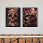 Imagem de Kit 2 Quadros Caveira com Flores - Tela Canvas com Moldura Flutuante em Vários Tamanhos - Artfine