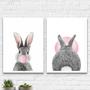 Imagem de Kit 2 Quadros Coelhos Bubble Gum 45x34cm - com vidro