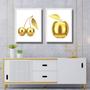 Imagem de Kit 2 Quadros Cozinha Frutas Douradas 33x24cm - com vidro