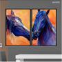 Imagem de Kit 2 quadros decorativos 60x80cm vidro cavalos pintura aquarela anm032