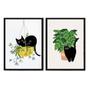 Imagem de Kit 2 Quadros Decorativos Gato Plantas 24X18Cm Vidro Branca