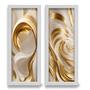 Imagem de Kit 2 Quadros Decorativos Lavabo Abstrato Branco Dourado Moderno Elegante