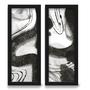Imagem de Kit 2 Quadros Decorativos Lavabo Abstrato Moderno Preto Branco Pinceladas