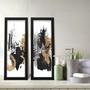 Imagem de Kit 2 Quadros Decorativos Lavabo Abstrato Pinceladas Moderno Preto Dourado