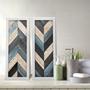 Imagem de Kit 2 Quadros Decorativos Lavabo Madeira Chevron Preto Azul Ripas