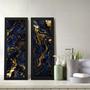 Imagem de Kit 2 Quadros Decorativos Lavabo Mármore Marmorizado Azul Dourado Moderno Elegante