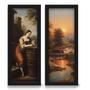 Imagem de Kit 2 Quadros Decorativos Lavabo Pintura Barroco Pôr do Sol Paisagem Rio