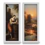 Imagem de Kit 2 Quadros Decorativos Lavabo Pintura Barroco Pôr do Sol Paisagem Rio