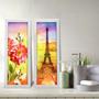 Imagem de Kit 2 Quadros Decorativos Lavabo Pôr do Sol Floral Torre Eiffel Aquarela