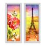 Imagem de Kit 2 Quadros Decorativos Lavabo Pôr do Sol Floral Torre Eiffel Aquarela