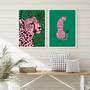 Imagem de Kit 2 Quadros Decorativos The Pink Leopard 45x34cm - com vidro