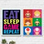 Imagem de Kit 2 Quadros Eat Sleep Game Repeat Personagens 24X18Cm