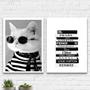 Imagem de Kit 2 Quadros Fashion Gatinho Livros Moda 45x34cm - com vidro