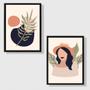 Imagem de Kit 2 Quadros Figurativos Mulher com Folhagem 45x34cm - com vidro