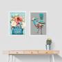 Imagem de Kit 2 Quadros Flores E Passarinho - Welcome 24X18Cm - Vidro