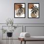 Imagem de Kit 2 Quadros Folhas Abstratas - Marrom Preto Cinza 33x24cm - com vidro