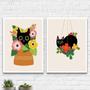 Imagem de Kit 2 Quadros Gato Com Flores 24X18Cm - Com Vidro
