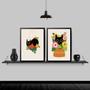 Imagem de Kit 2 Quadros Gato Com Flores 45X34Cm