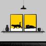 Imagem de Kit 2 Quadros Gato Preto Fundo Amarelo 24X18Cm - Com Vidro