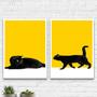 Imagem de Kit 2 Quadros Gato Preto Fundo Amarelo 24x18cm