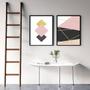 Imagem de Kit 2 Quadros Geométricos Rosa E Dourado 33x24cm