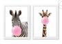 Imagem de Kit 2 Quadros Girafa e Zebra Mascando Chiclete